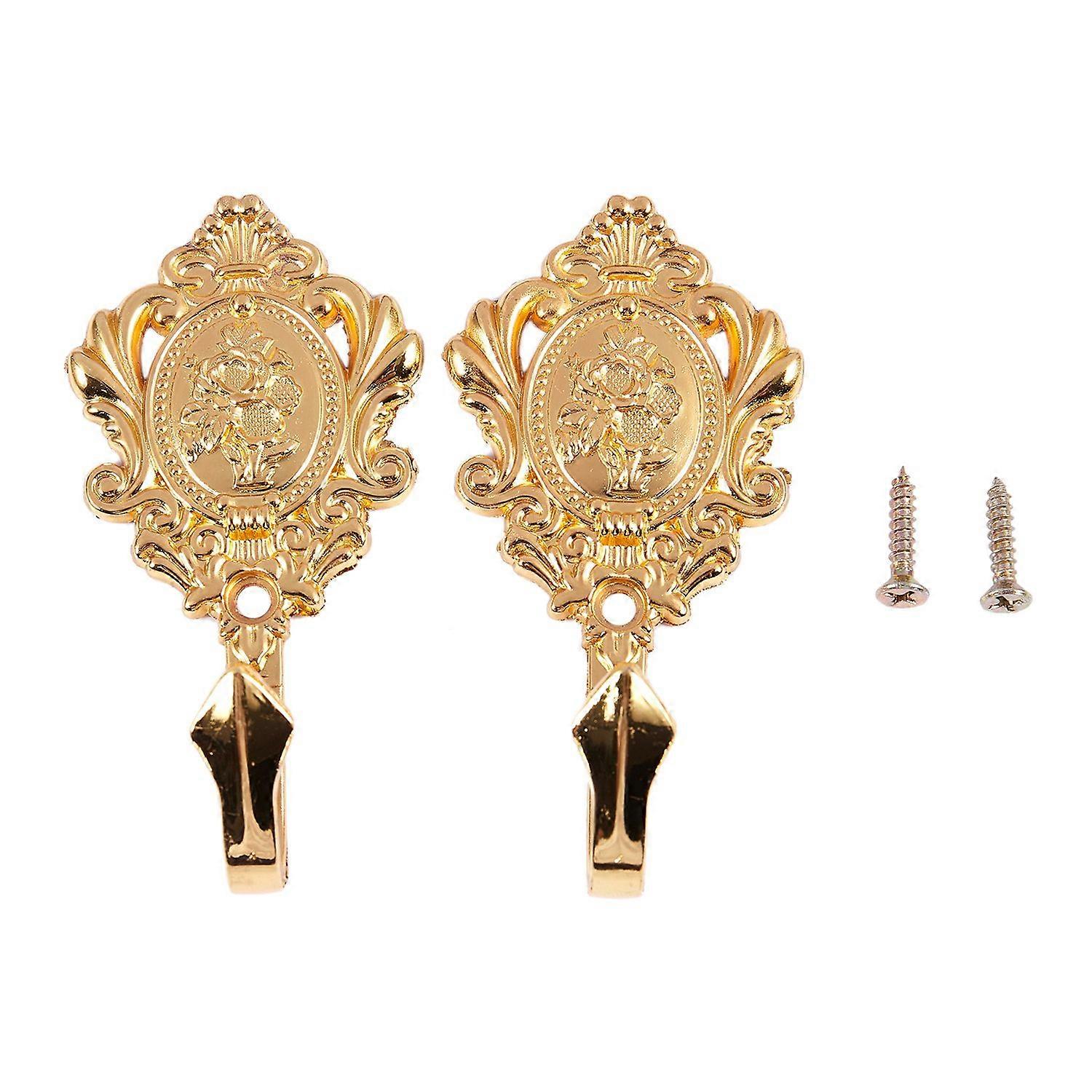 Rose Pattern Alloy Drapery Tieback Hooks 2Pcs (Gold)