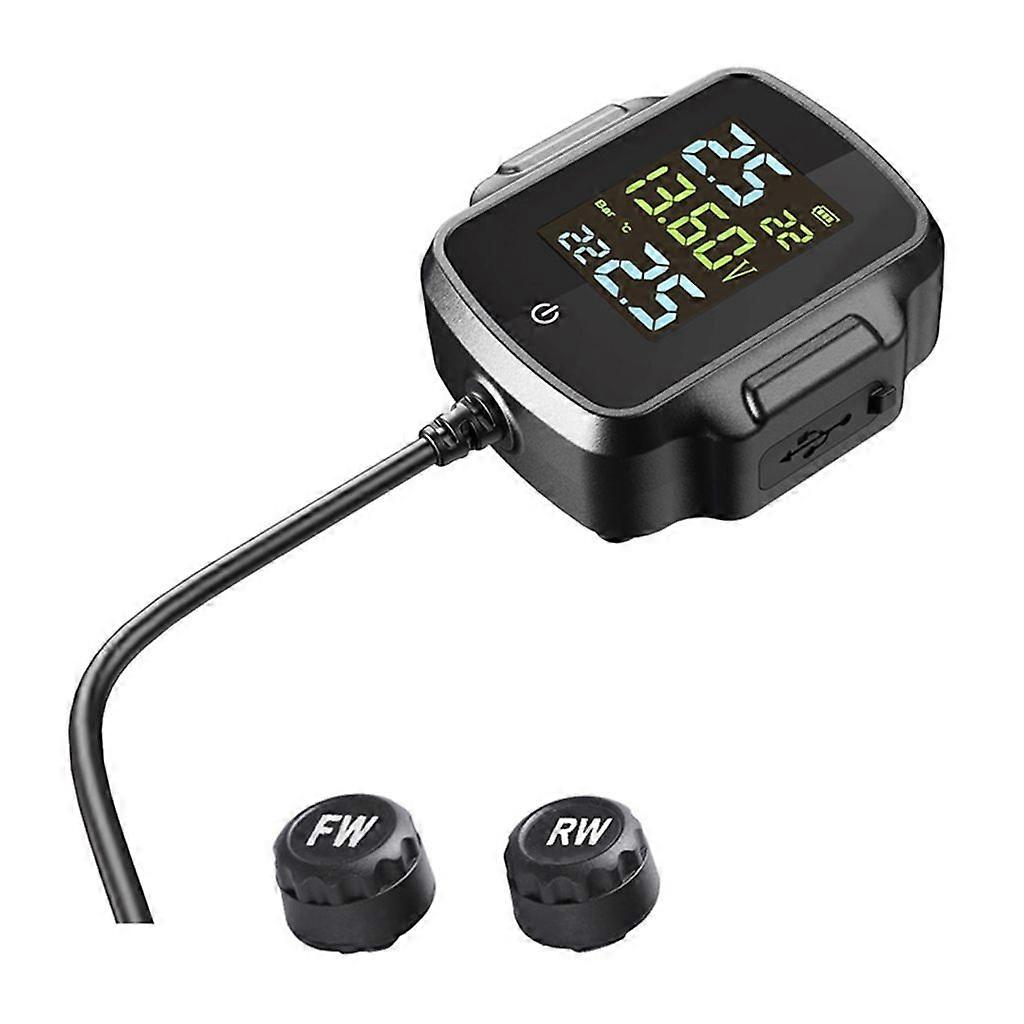 Motorcycle Tire Pressure Monitoring System LCD Display 2 External Sensors