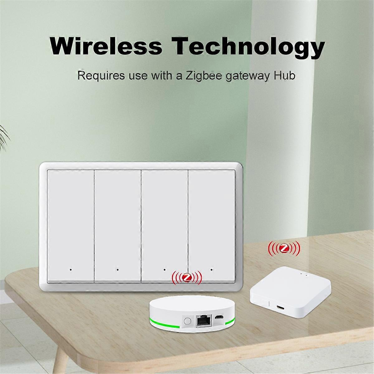 Tuya ZigBee Smart Switch Neutral Wire Optional Intelligent US Wall Button Light Switch AC100-240V for 4Gang