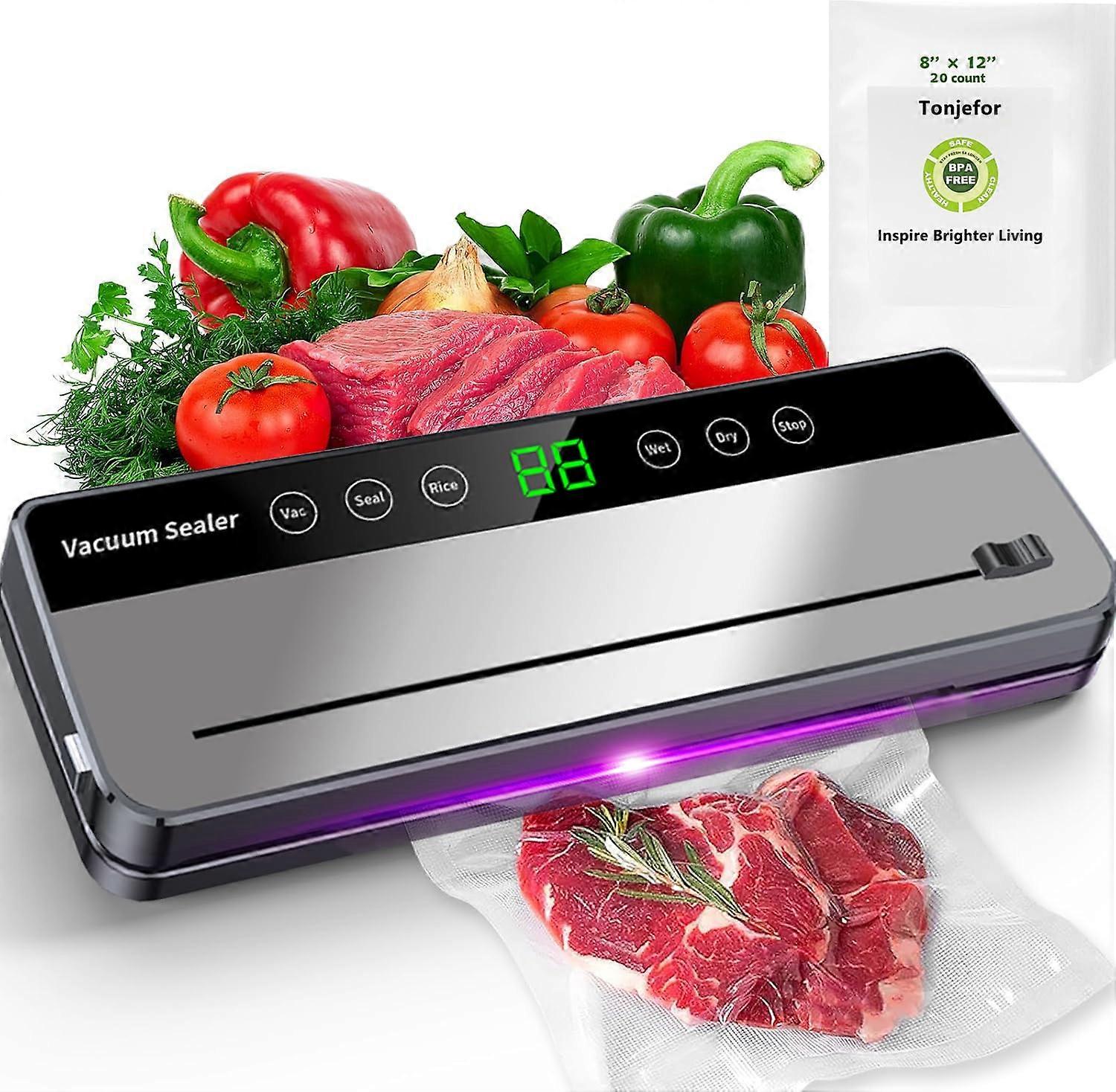 Food Vacuum Sealer Machine 80Kpa 8-In-1 Cutter External VAC Moist And Dry Modes Pulse Function Includes 20 Vacuum Bags