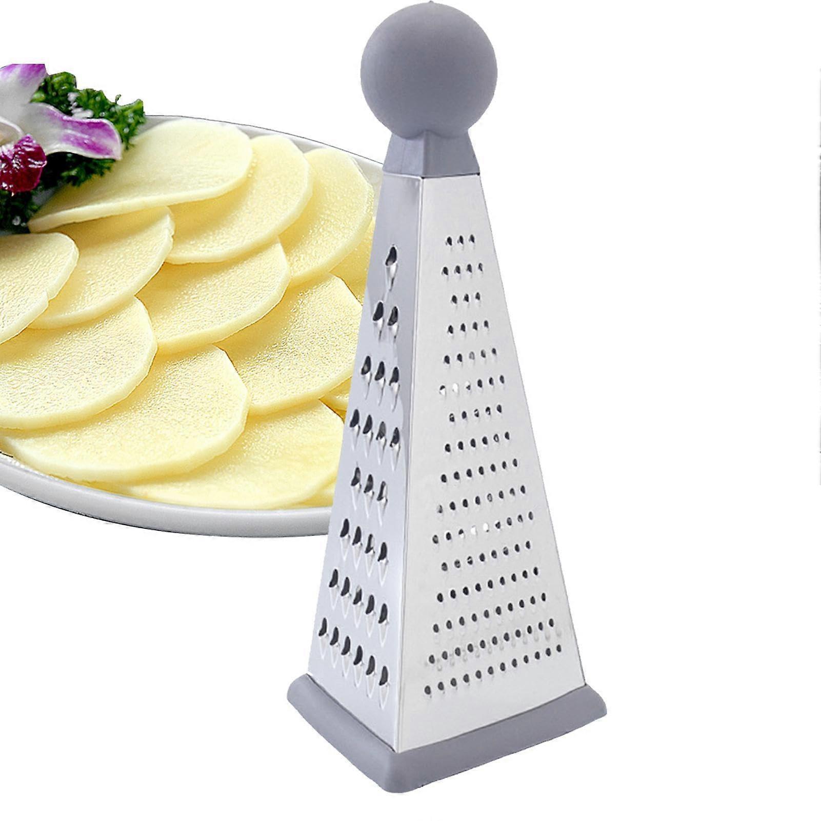 Food Grater Handheld Stainless Steel Box Grater for Cheese and Vegetables, Triangular Slicer with Container