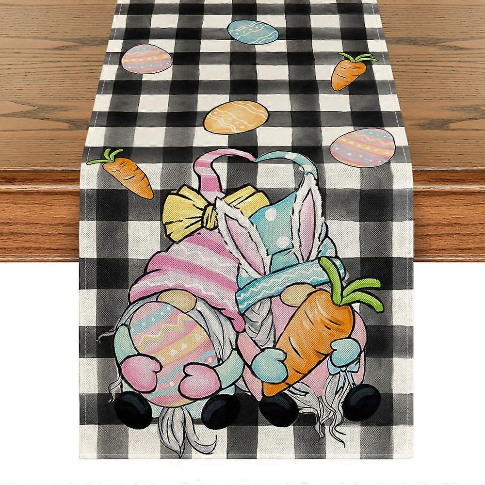 Gnome Buffalo Check Easter Tablecloth, 13x72 Inch Spring Egg Carrot Kitchen Dining Décor for Home Party