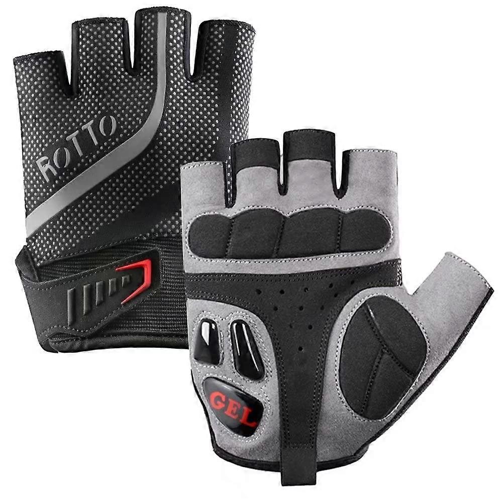 Rotto Bicycle Gloves Half-Finger Summer Gel-Pillow Unisex Model 01 Black Gray Size Large