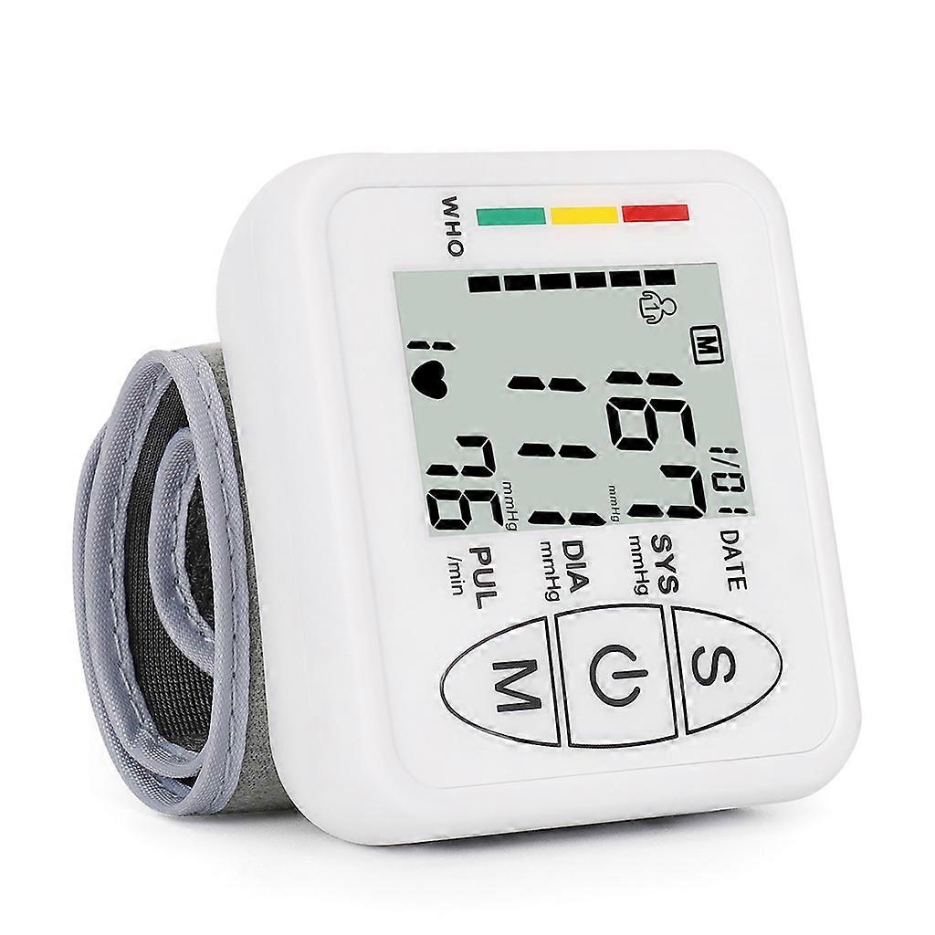 Pro Blood Pressure Monitor Wrist BPM Automatic Digital for BP Machine LCD Screen Pulse Rate Monitoring Meter for Home Us White