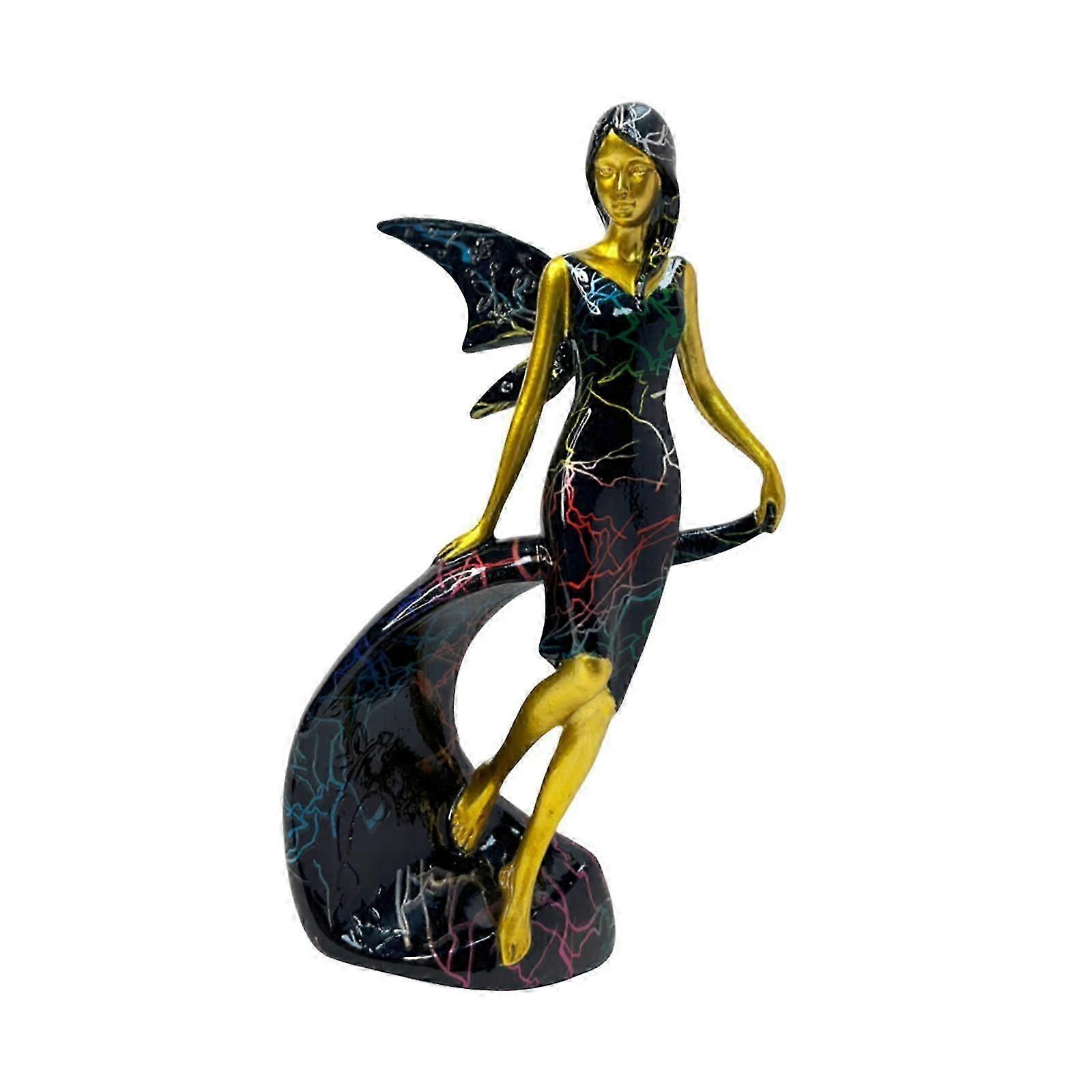 Fairy Statue Home Decor Creative Women Figurine for Kitchen Study Room Shelf Black