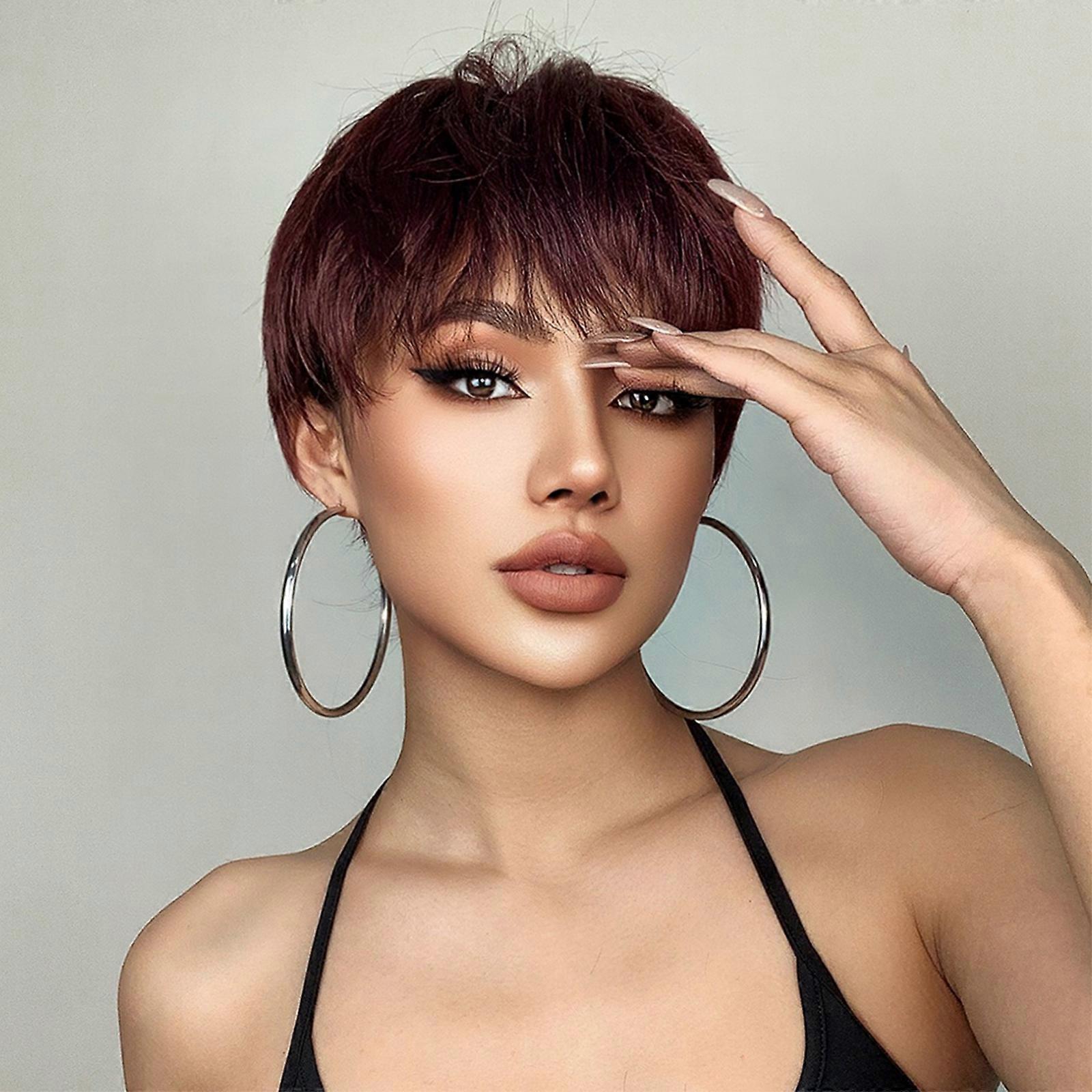 Women's Short Layered Pixie Cut Wigs Bangs Natural-looking Fluffy High-Temperature Synthetic Wig Comfortable and Breathable with Hair Net