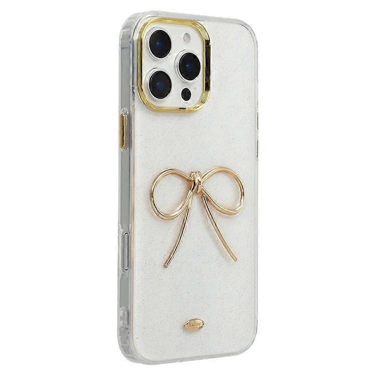 Compatible For iPhone 16 Pro Case Gold Bow Epoxy Design TPU + PC Phone Back Cover