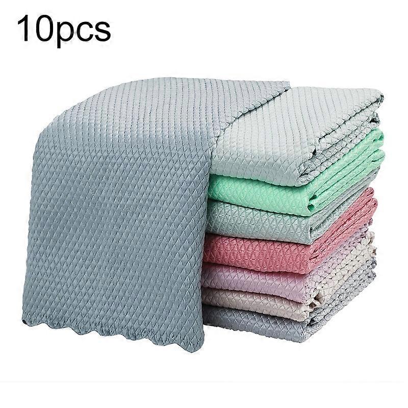 10 PCS Non-Marking And Easy-To-Dry Fish Scale Rags Kitchen Cleaning Towels, Random Color Delivery, Specification: 25x25cm(Bulk, No Packaging) 10pcs