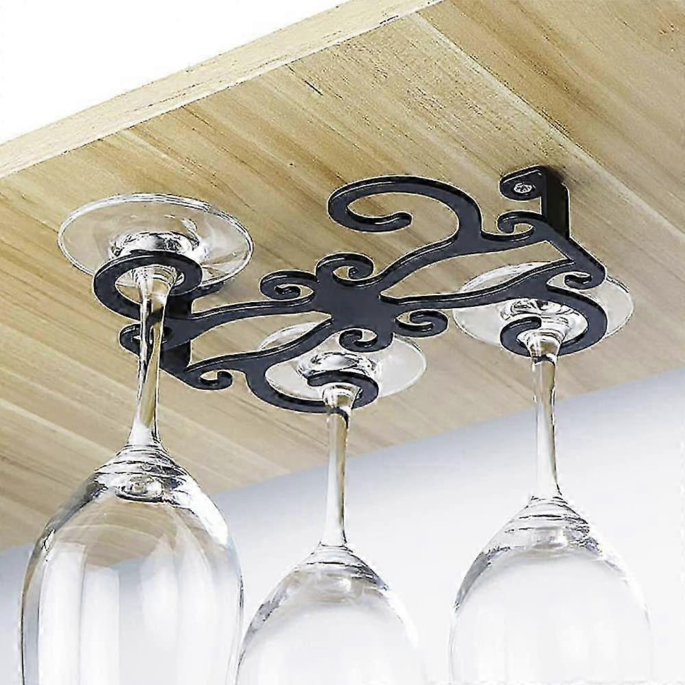 Wine Glass Holders Hanging under Shelf, Wine Glass Rack Storage under Cabinet Stemware Organizer for Kitchen, Bar, 4 Slots, 1pc
