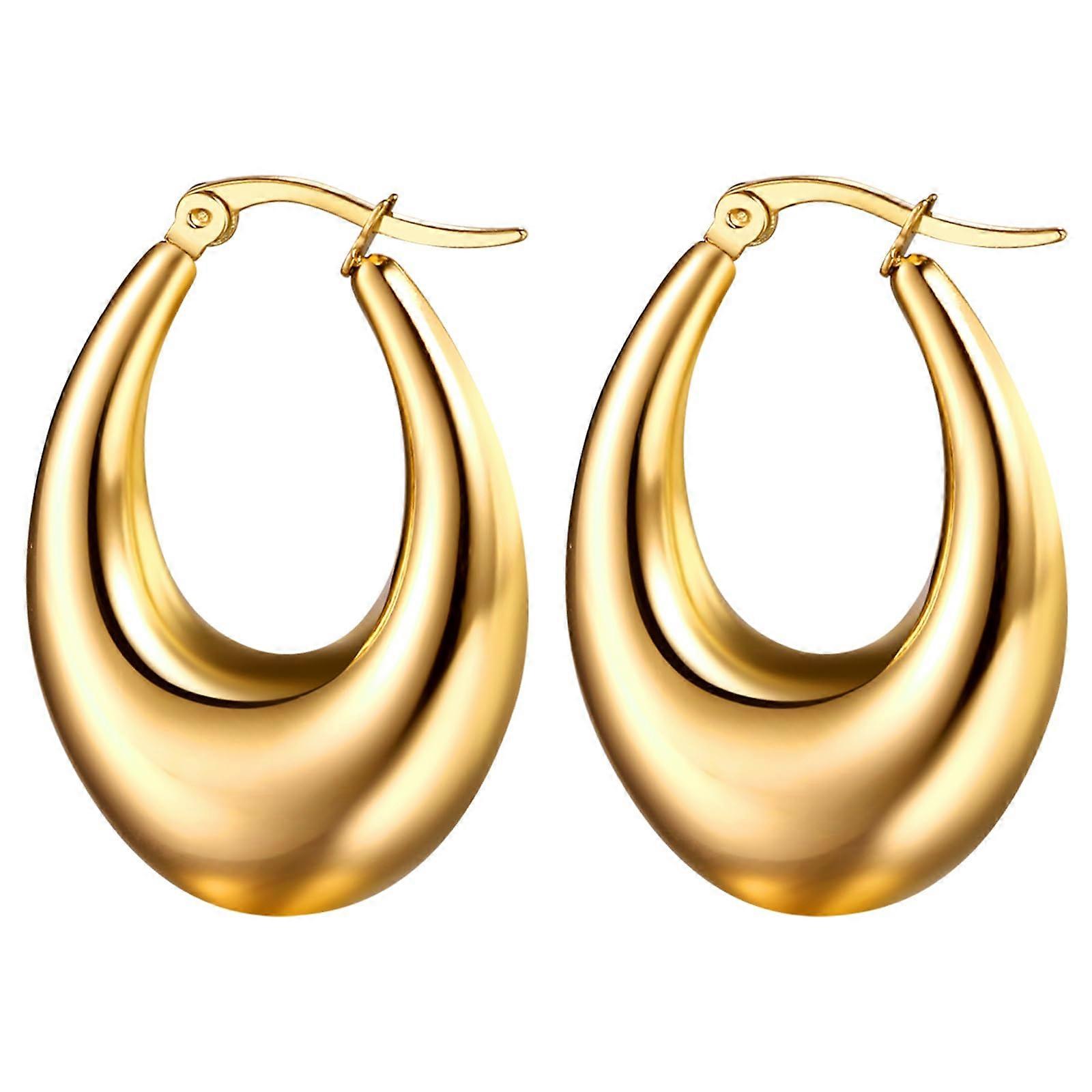 Chunky Gold Hoop Earrings For Women Large Thick Oval Lightweight  Hypoallergenic Stainless Steel Gold Tone Gift