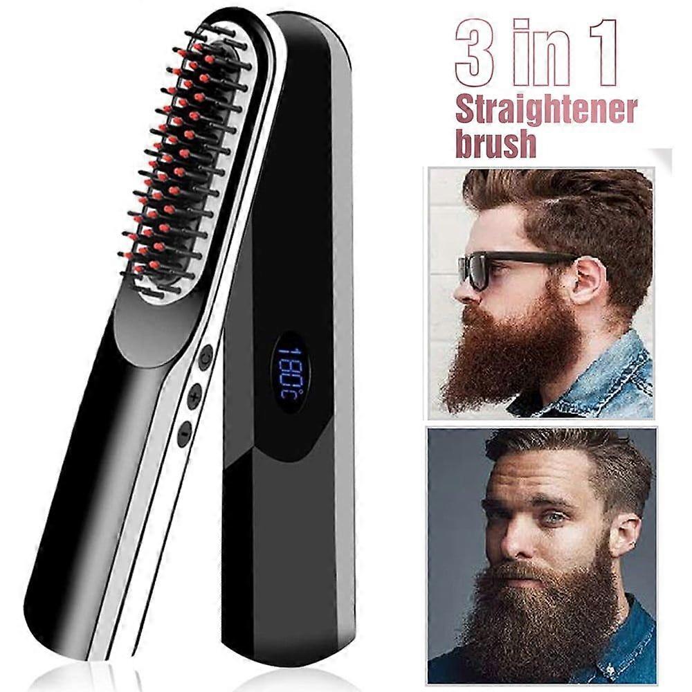Cordless Men's Fast Beard Straightener Hair Style Comb Lcd Multi-Function Cordless USB Charging Straight Hair Brush