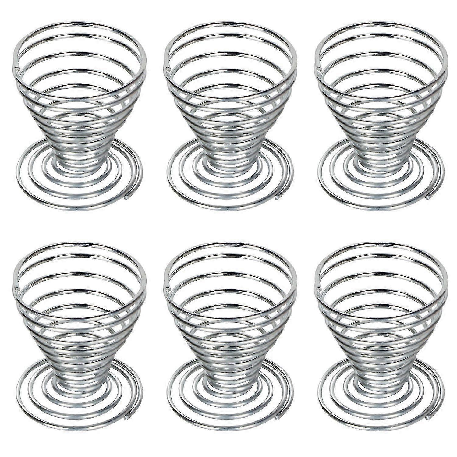6 x Egg Cups Brushed Steel Wire Spiral Spring