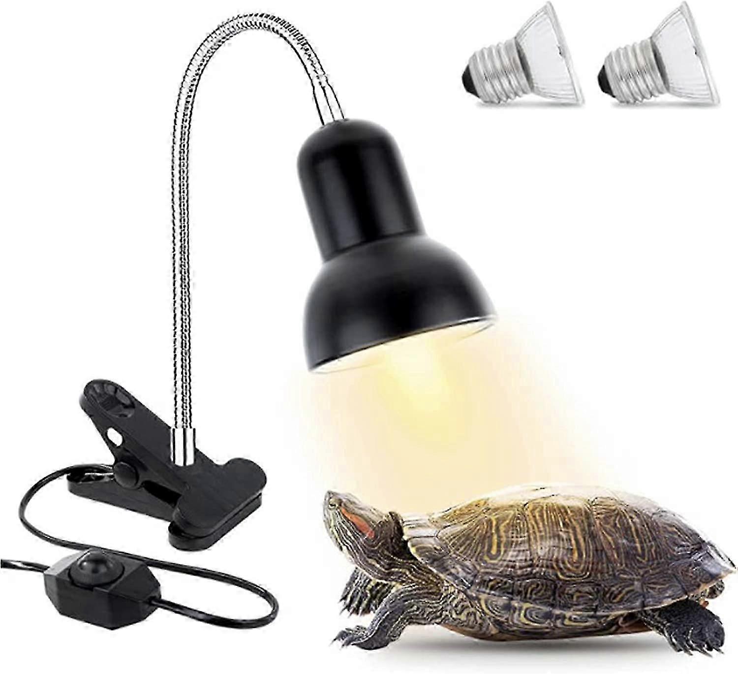Reptile Heating Lamp UVB Reptile Light with 50W & 70W Bulbs Clamp Basking Lamp for Lizard Turtle Aquarium Tank with 360 Rotatable Clip and Adjustable