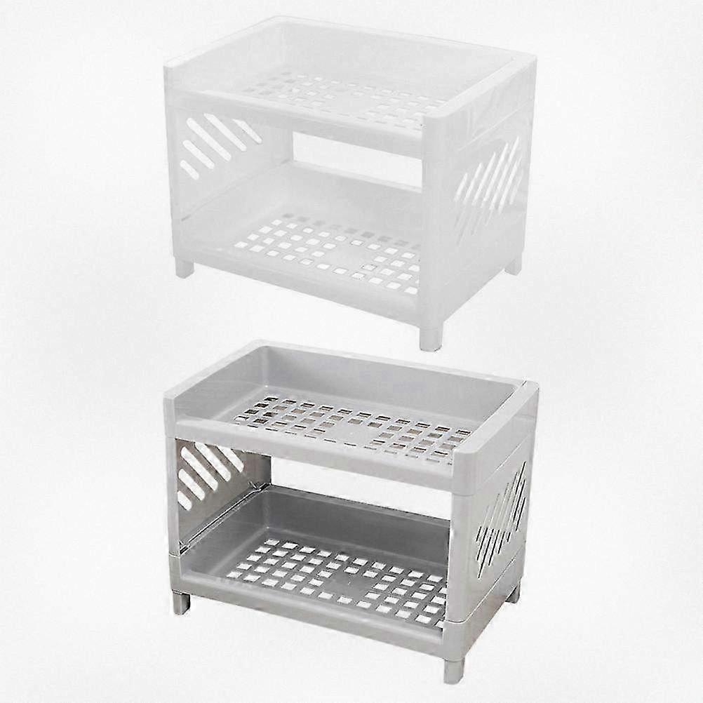 2pcs Double Layer Storage Rack Plastic Organizer Stand for Household Sundries and Countertop Essentials