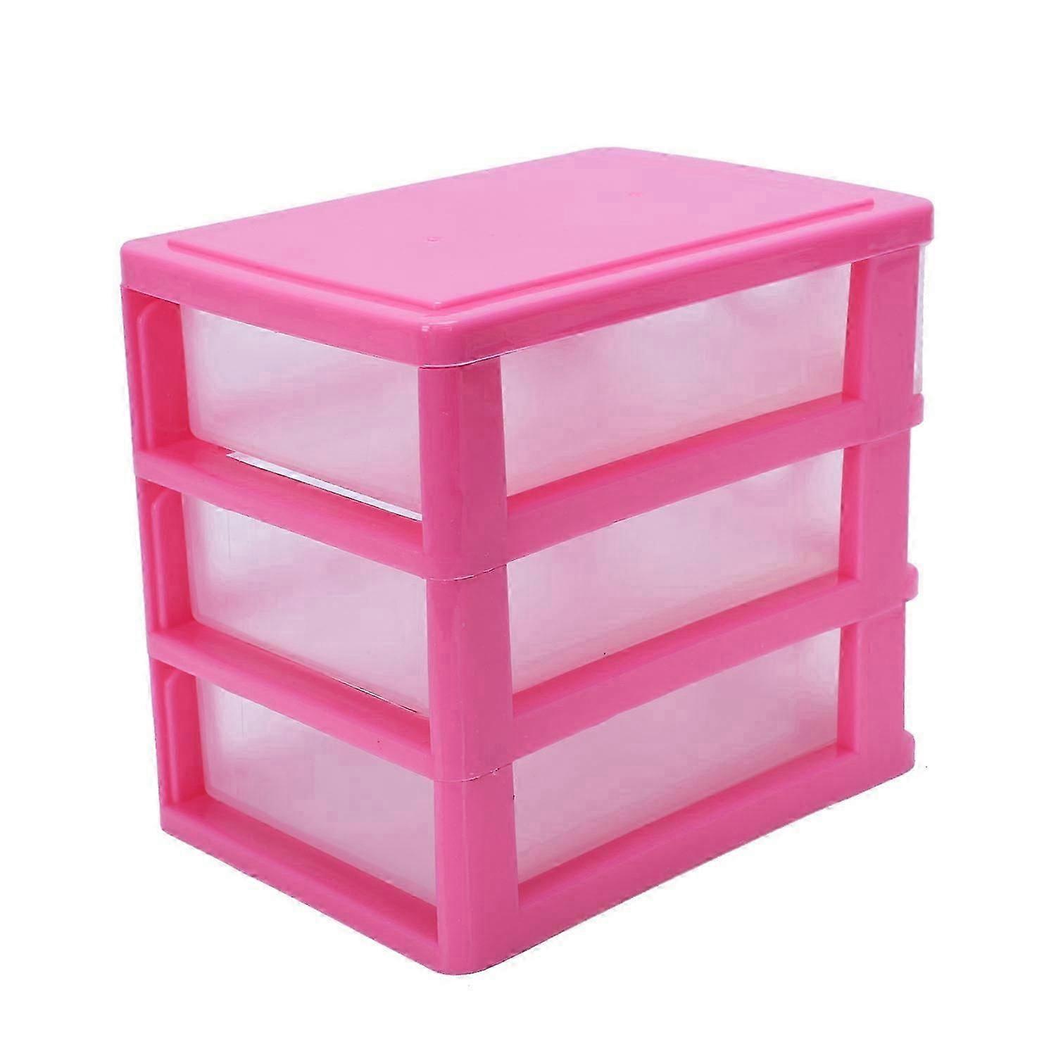 Mini translucent Drawer type plastic Storage Boxrose red 3 Layers