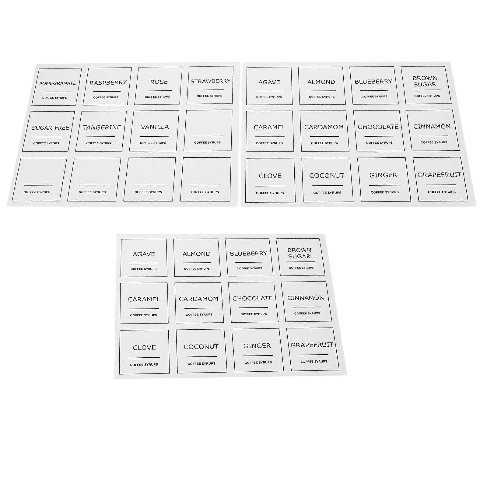 Removable PVC Coffee Syrup Labels for Bottles – 3 Sheets for Kitchen Organization and Ingredient Identification