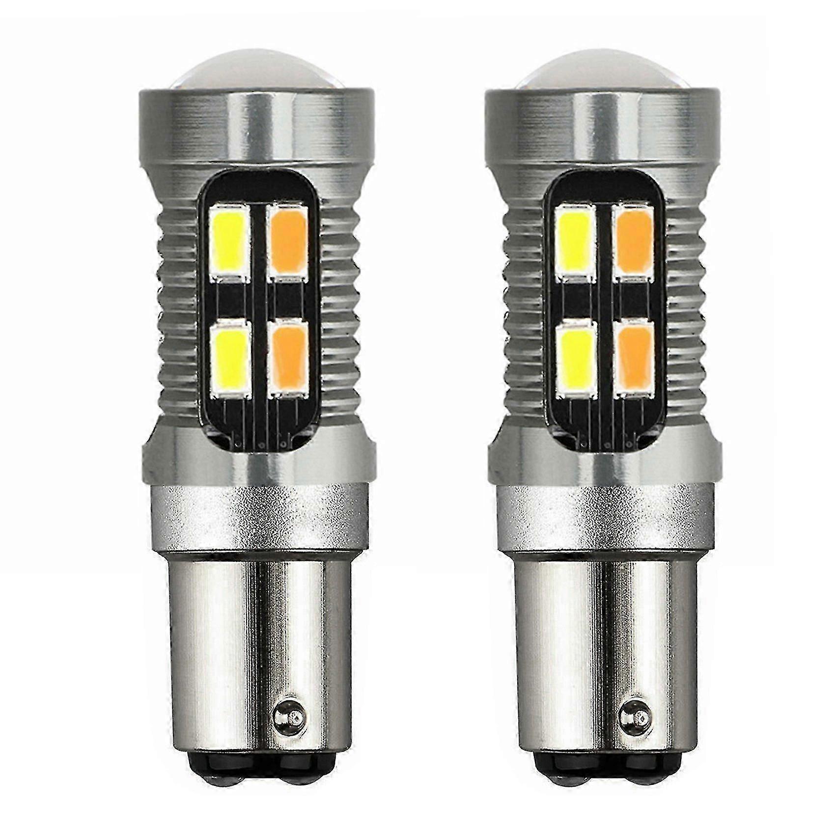 2x 1157 3157 LED Dual Color White Amber Bulb for Car Brake Reverse Turn Signal Light Canbus Error Free Bay15d P21W T25