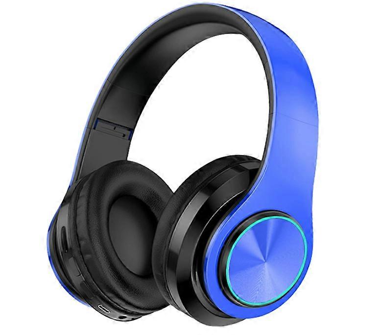 Wireless Bluetooth Headphones,Colorful LED Lights Comfort Over Ear Foldable Headset with Built-in Microphone,FM,SD Card Slot(Blue)