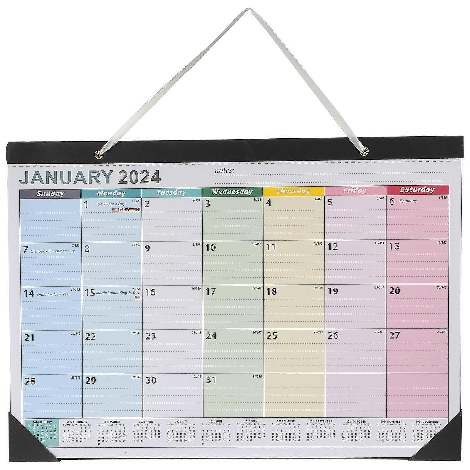 Family Wall Calendar Rectangular Monthly Calendar for Office Use Multi Color Paper Daily Planning 1Set