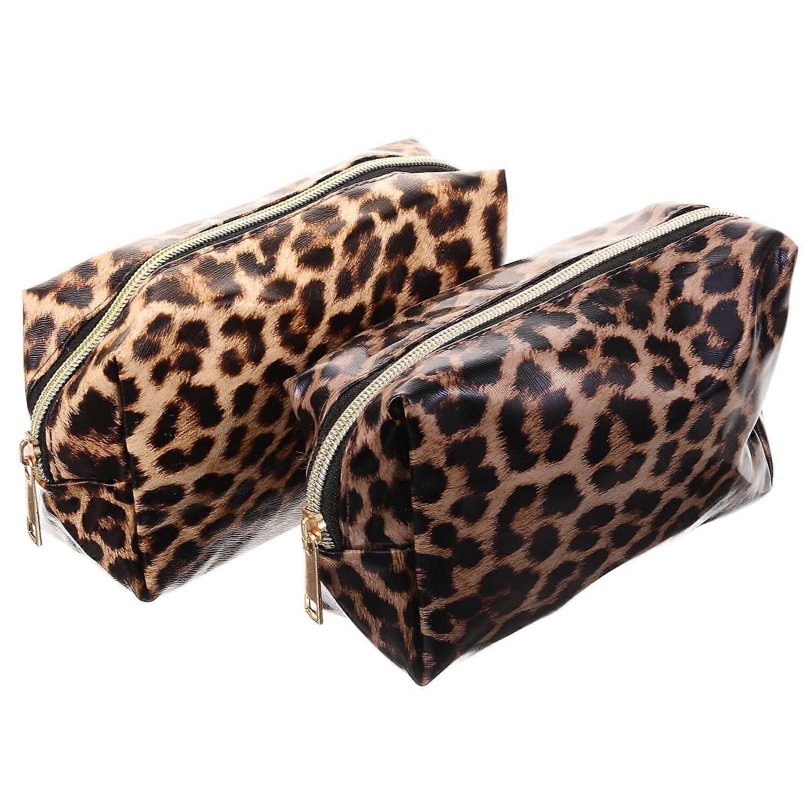 Leopard Pattern Cosmetics Storage Bag Portable Travel Use Gym 20.00X10.00X5.50CM Multi-Functional 2Pcs