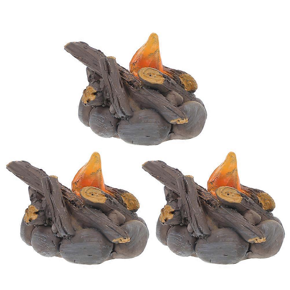 Micro Fire Model 3Pcs Brown Resin Durable Longevity Miniature Fire Model for Home Use