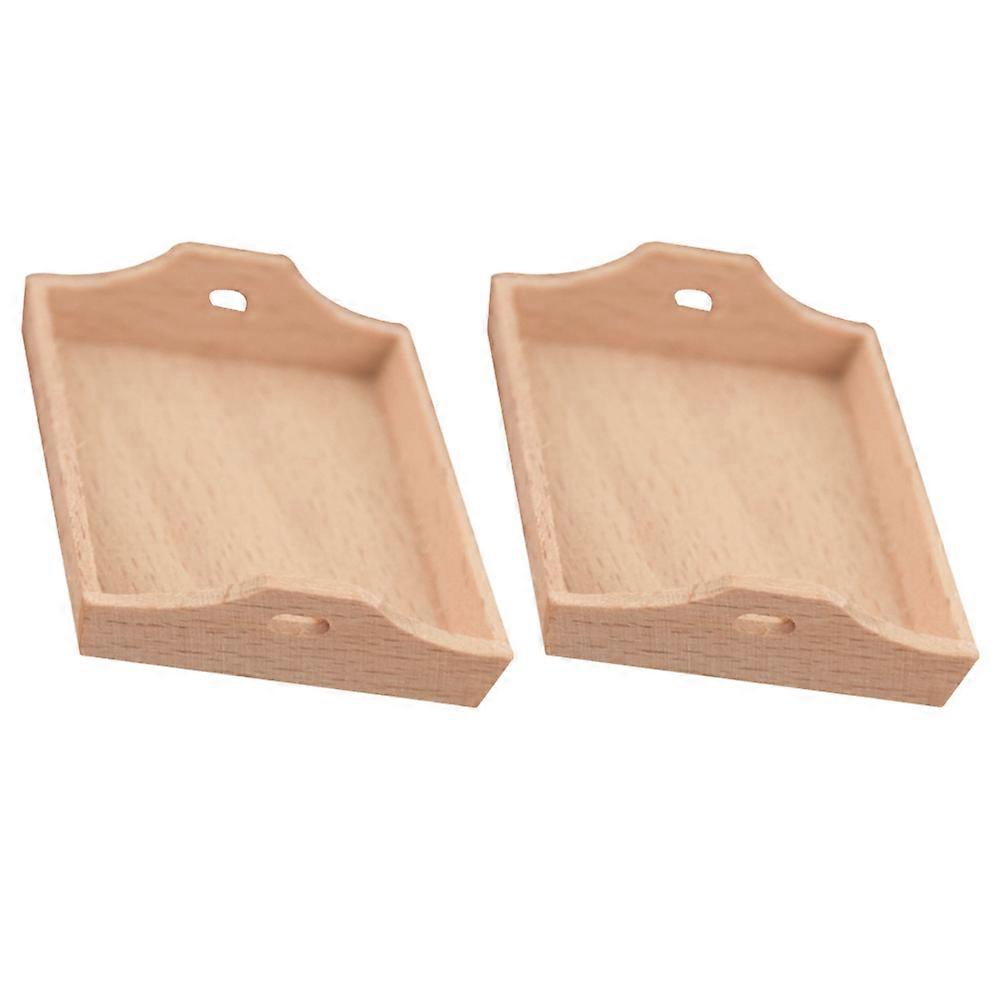 Mini Wooden Tea Tray Model for Decoration 2Pcs Beige Beech Material