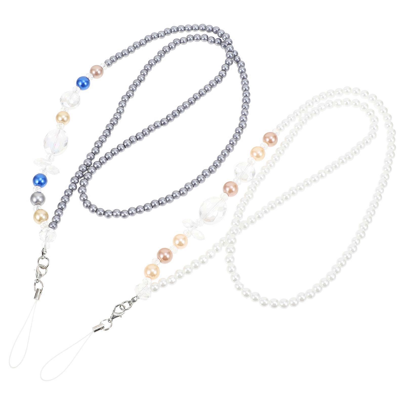 Creative Beads Phone Lanyards with Crystal Pearl Alloy for Decor Assorted Color 2Pcs