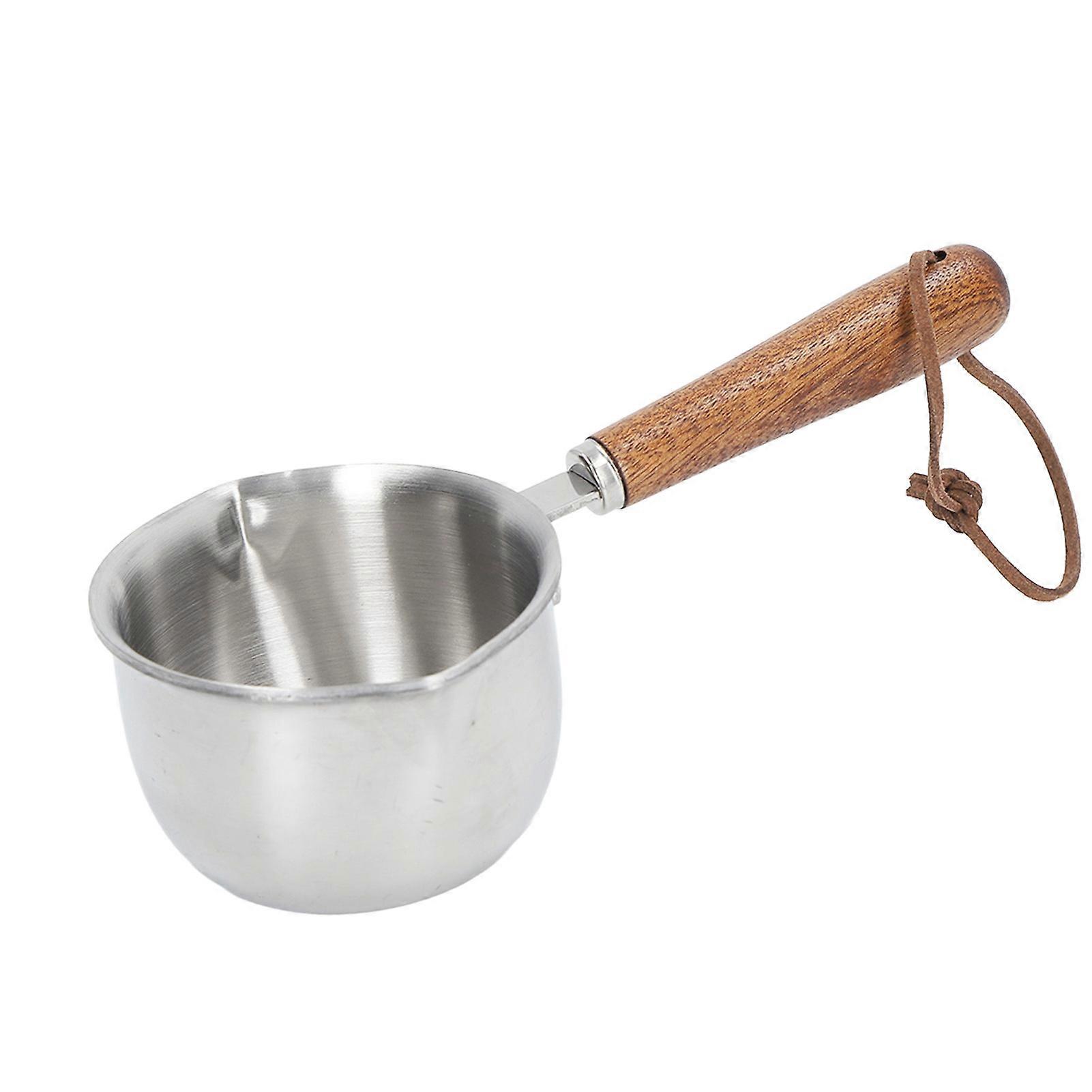 Chauffe-beurre en acier inoxydable avec poignée en bois, 3 couches, multi-usages, pour faire fondre le beurre, pour huile, lait, cuisine, 200 ml