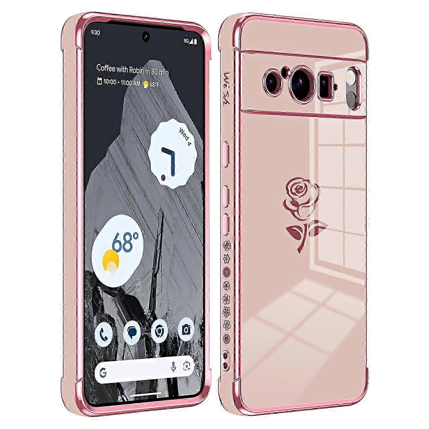 TPU Phone Back Cover with Electroplating Edge and Rose Pattern, Drop Proof Case for a Certain Brand