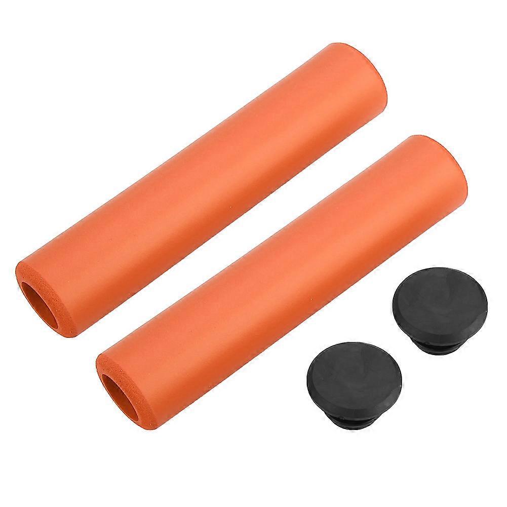 1 paire de poignées de guidon de vélo antidérapantes et antichocs en silicone avec embouts orange