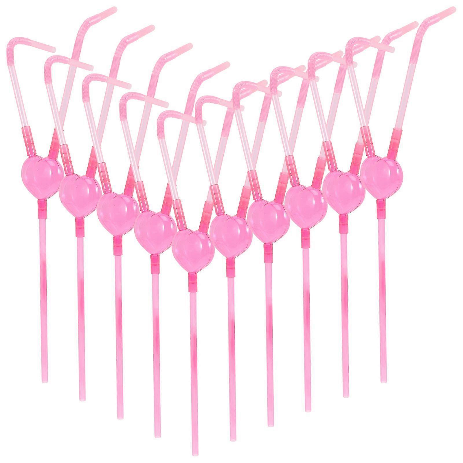 10pcs 더블 마우스 빨대 사랑 하트 빨대 발렌타인 파티를 위한 빨대 마시는 것