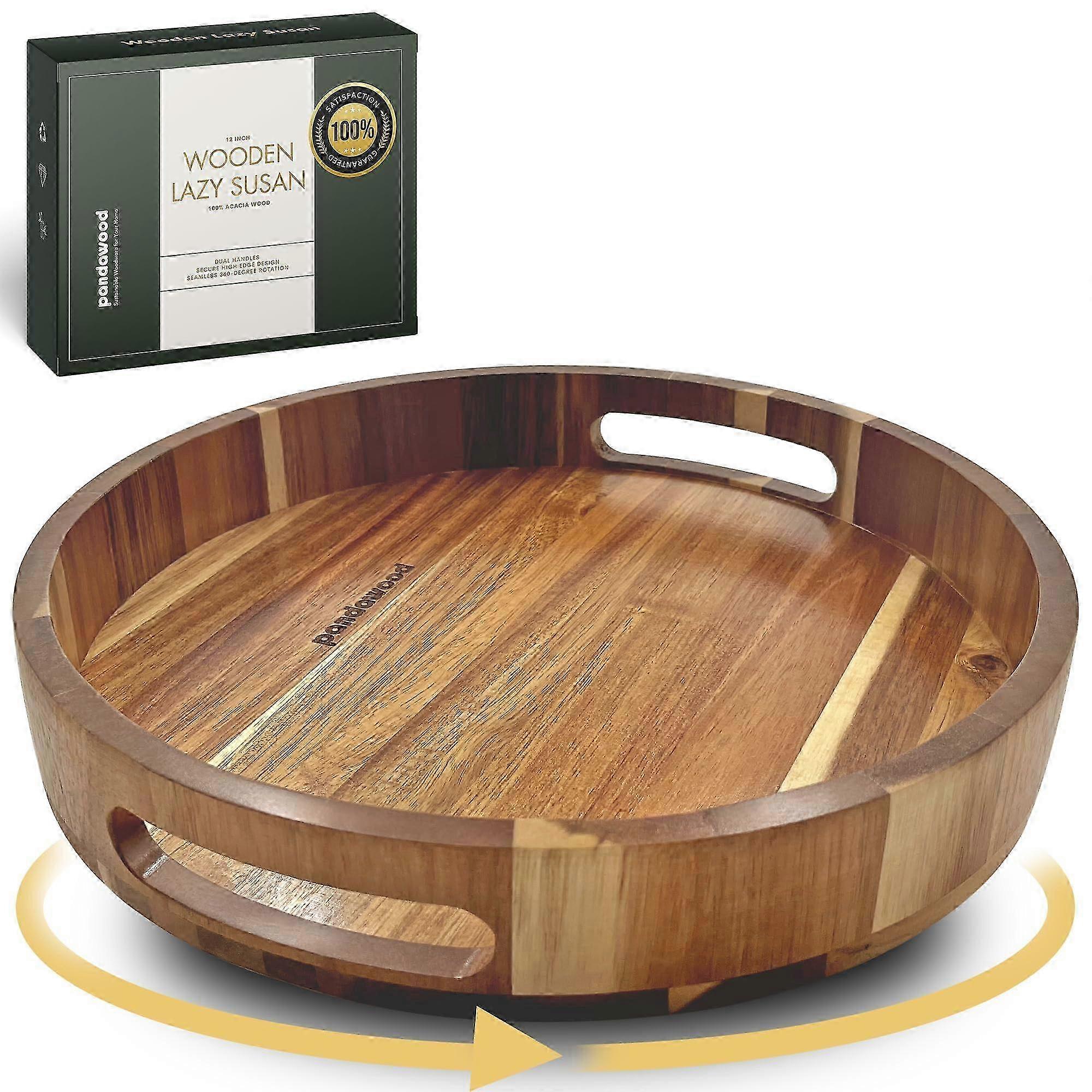 Large 12 Inch Lazy Susan Organizer for Kitchen Cabinets and Countertops Suitable for Various Brands with Acacia Wood����