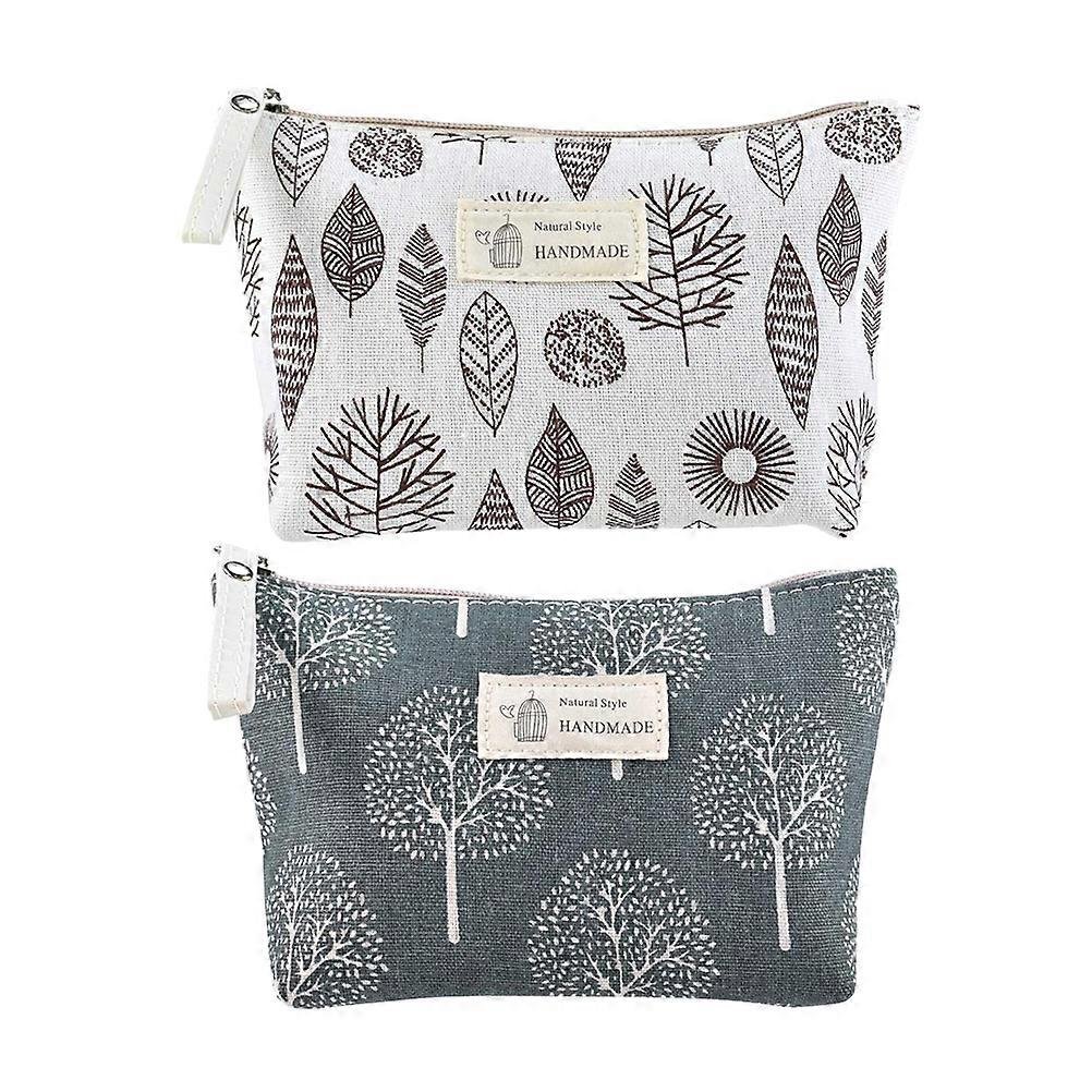 Portable Canvas Makeup Bags Multi Function Toiletries Storage Pouches Printed Leaf Patterns Lightweight Cosmetic Organizer Travel Gym Bathroom
