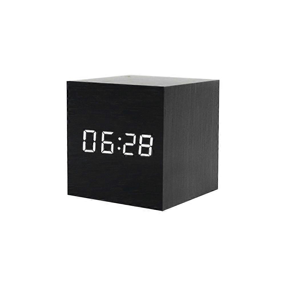 Electric Clock Creative Usb Charging Square Led Wood Clock For Hotel Use 6x6x6cm Clock Function 1Set