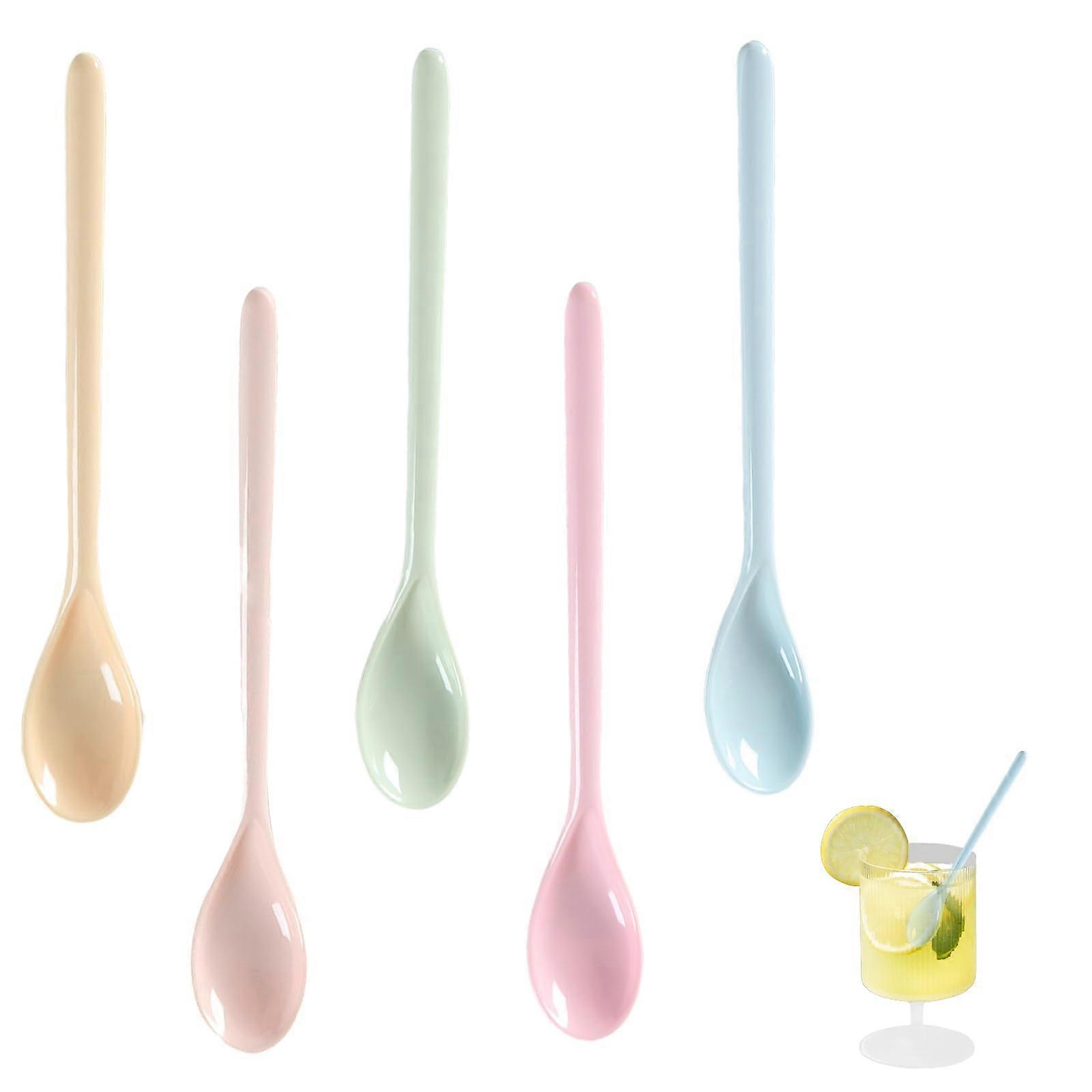 Jam Spoon 5-Piece Plastic Spoons Set With Drop-Resistant Ice, Egg, Dessert Spoons, Mother Of Pearl Handle