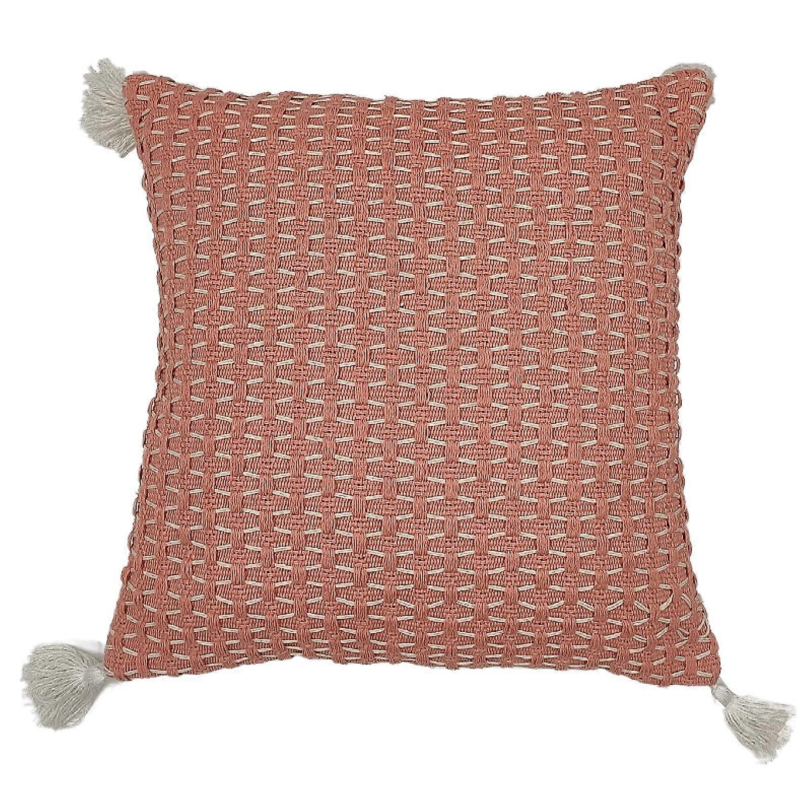 Pillow Covers 2 Pack Bohemian Fringe Cushion Cover Tufted Sofa Cushion Covers 18x18 Inch Khaki Dirty Pink