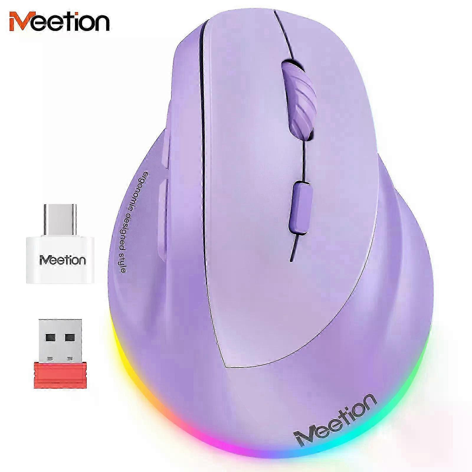 Wireless Vertical Mouse 2.4G Bluetooth Rechargeable Mute Button RGB Light DPI Adjustable Ergonomic Design for Office Use