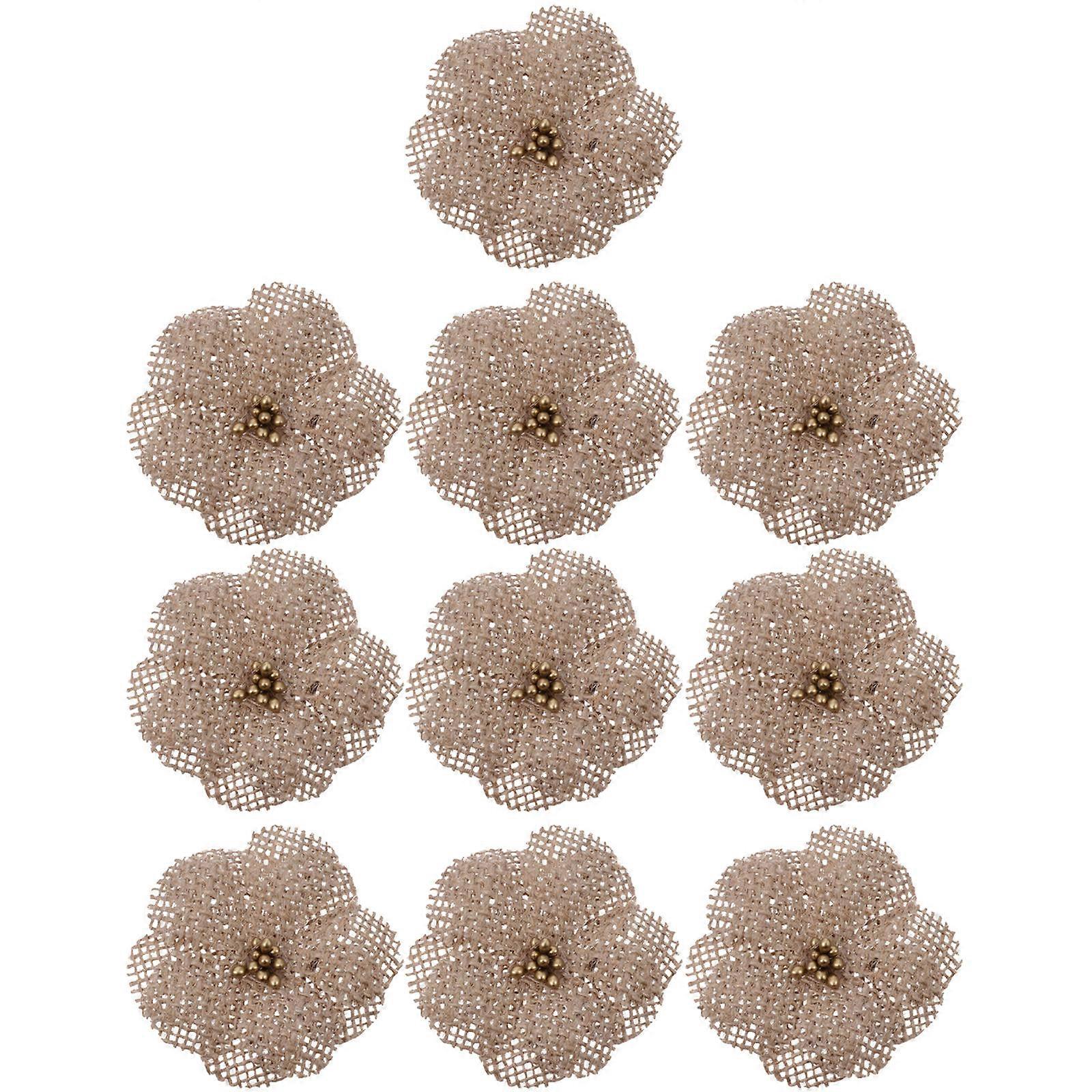 Craft Burlap Flower Embellishment For Diy Projects Weddings 10Pcs