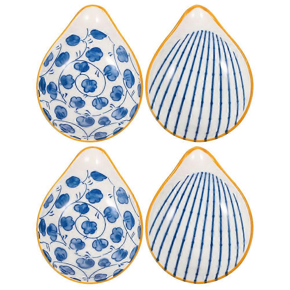 4pcs Ceramic Sauce Dishes & Spoon Rests – Multi Functional, Decorative, Unique Patterns, Ideal for Home, School, Travel, Celebrations & Parties