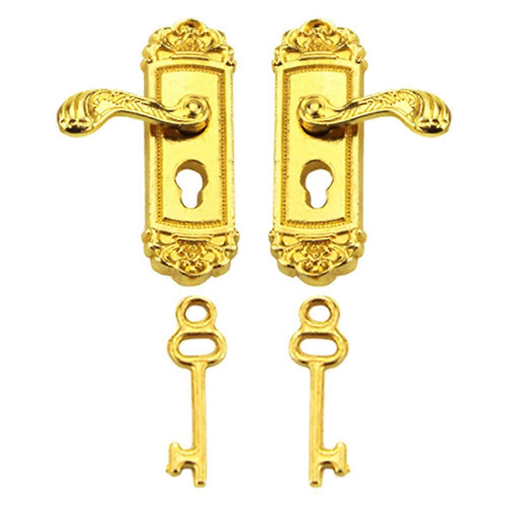 Miniature Accessories Tiny House Door Metal Decorative Locking Golden 2Sets