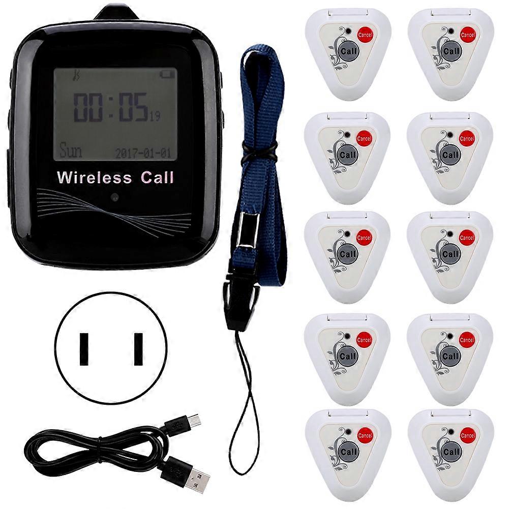 Paging System Black Mobile Receiver 10pcs Double Keys Triangular Pager