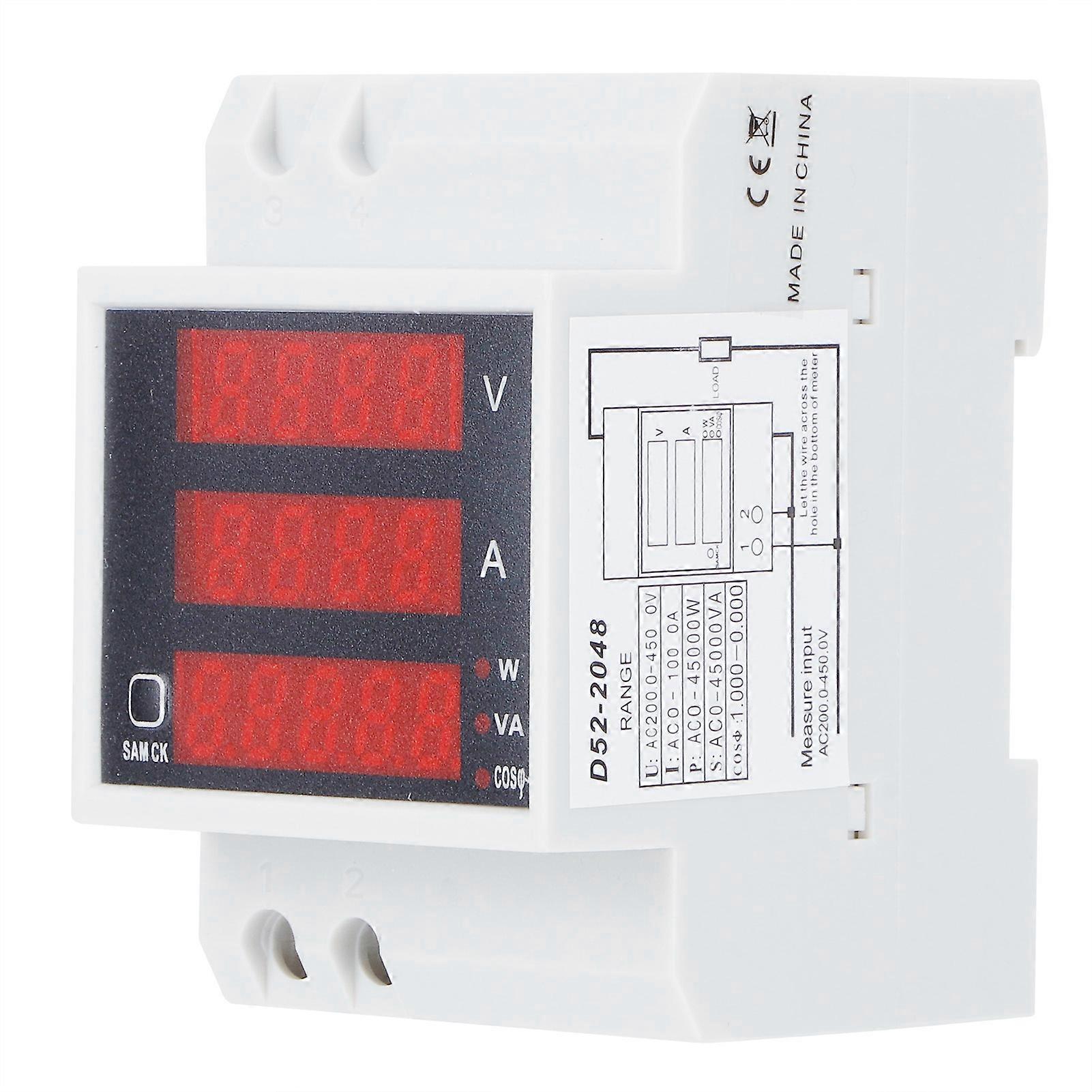 DinRail Voltage Current Meter Digital MultiFunctional Power Factor Tester AC200450V