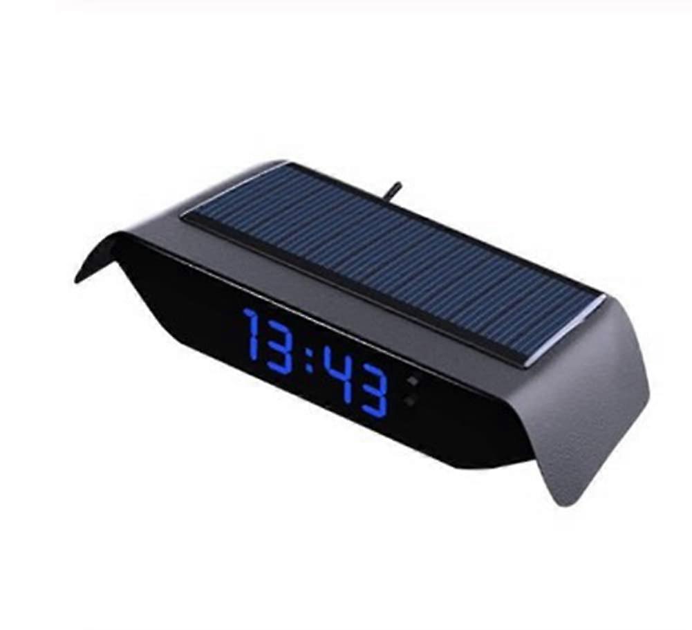Car Solar Digital Clock with Adjustable Brightness, Date and Temperature, Blue