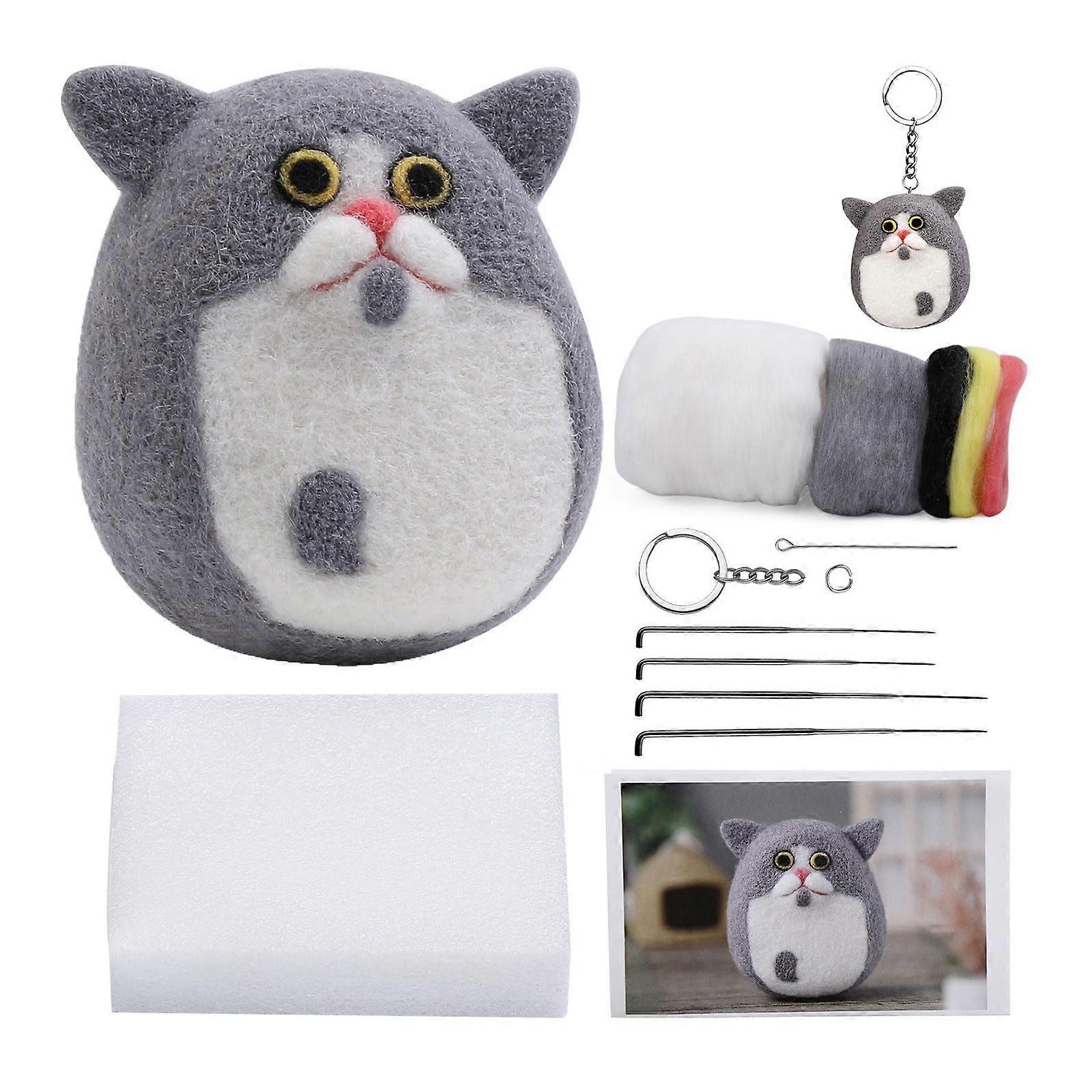 Felting Kit Cat Wool Needle Felting Toy Doll Craft Set for Beginners and Adults, Multi-Color Wool and Needle Materials