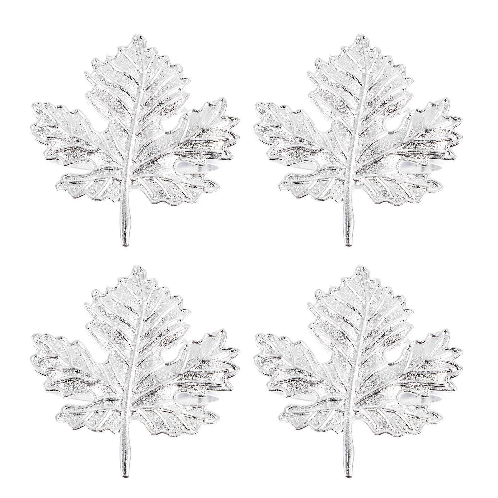 4pcs Maple Leaf Napkin Rings, Festive Fall Decor, Alloy Silver