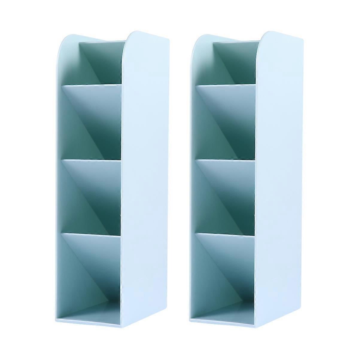 2pcs Desktop Pencil Bag Fashion Stationery Case Students Pen Box Multi function Pen Holder (Blue)