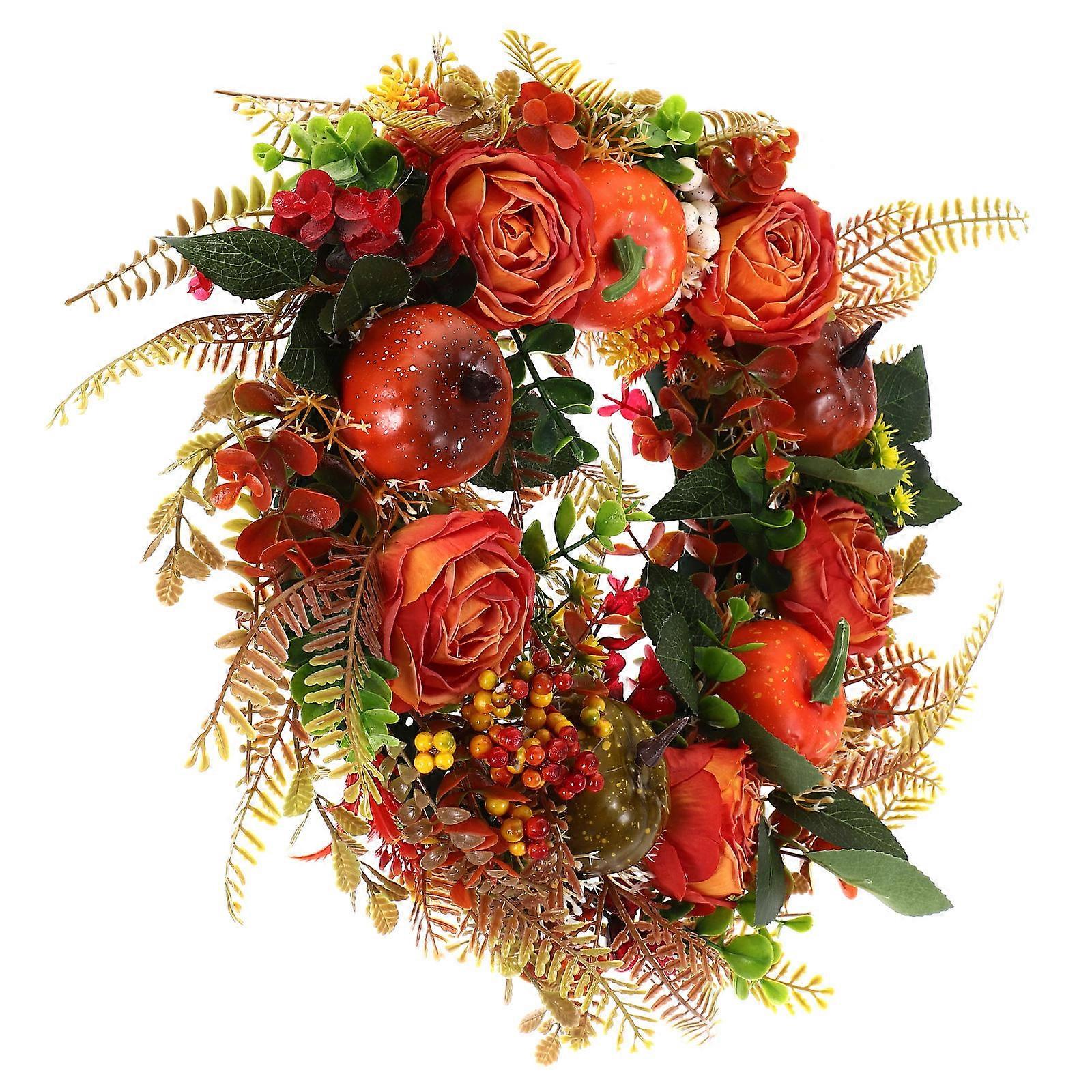Artificial Ornaments Welcome Harvest - Wreath Artificial Plants House Ornaments Flower Decor Welcome Harvest Rose Fake Maple Leaf And Pumpkin Grape