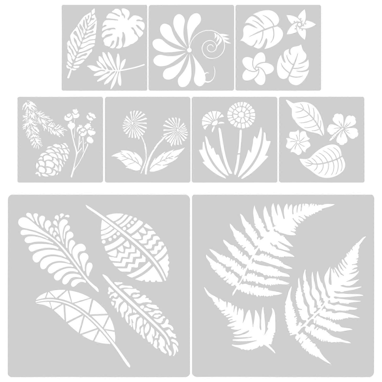9pcs Reusable PET Stencils for Painting Crafts with White Color and Smooth Edges 9pcs