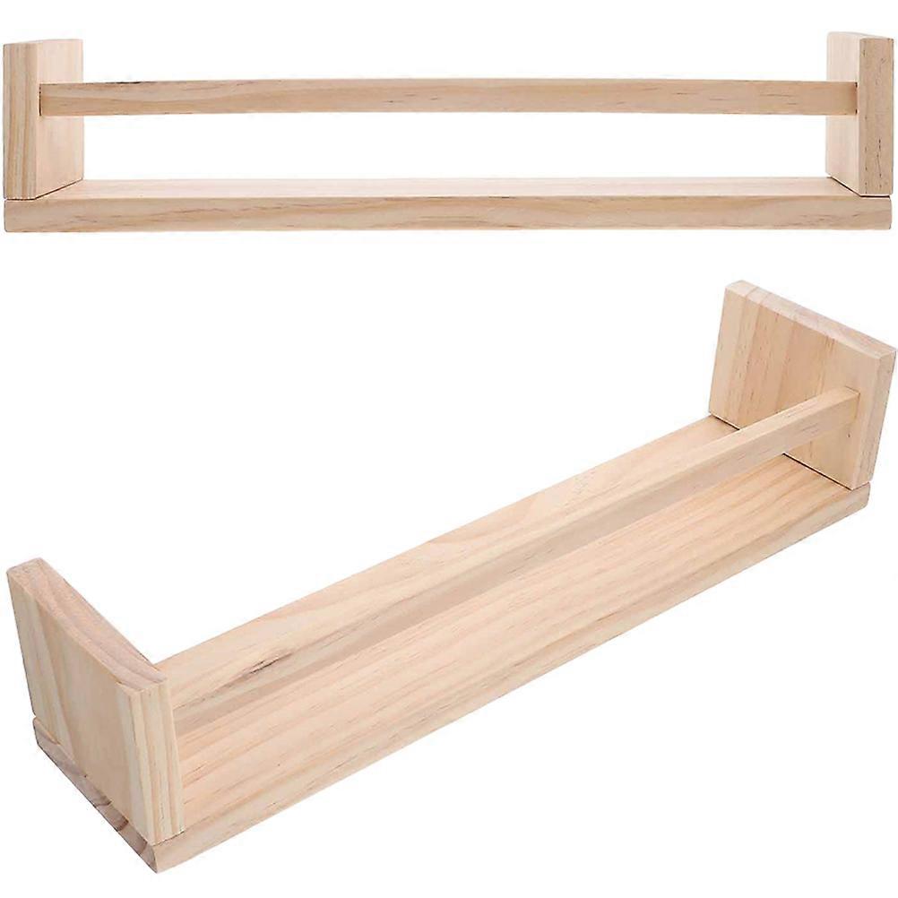 Wooden Wall Mounted Shelves for Home Use Khaki Color Large Capacity Sturdy Storage Rack 2 Pieces