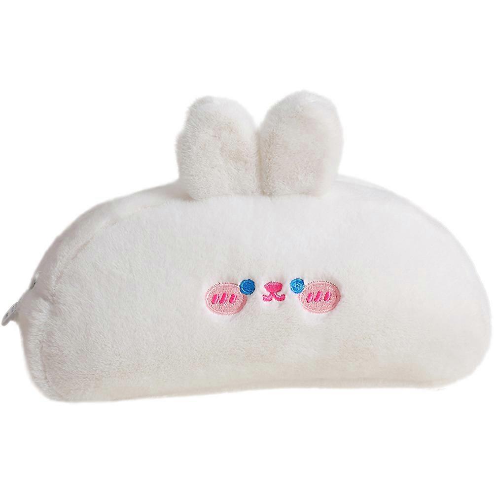 Plush Pencil Bag with Large Capacity for Storage Use White Color 6.3 x 3.1 Inches